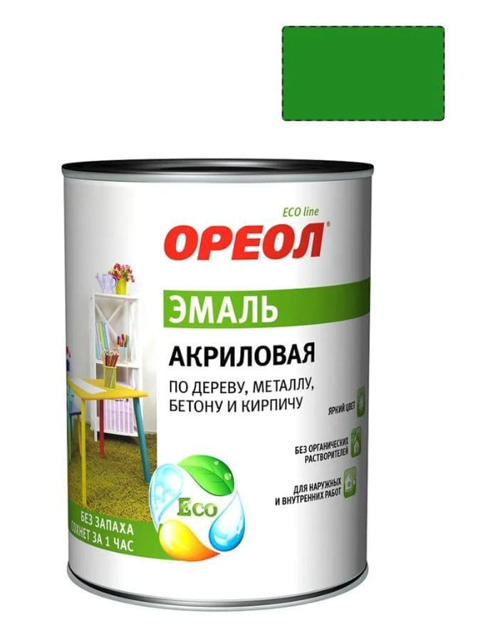Эмаль универсальная акриловая Ореол глянцевая зеленая 1,9 кг. 1