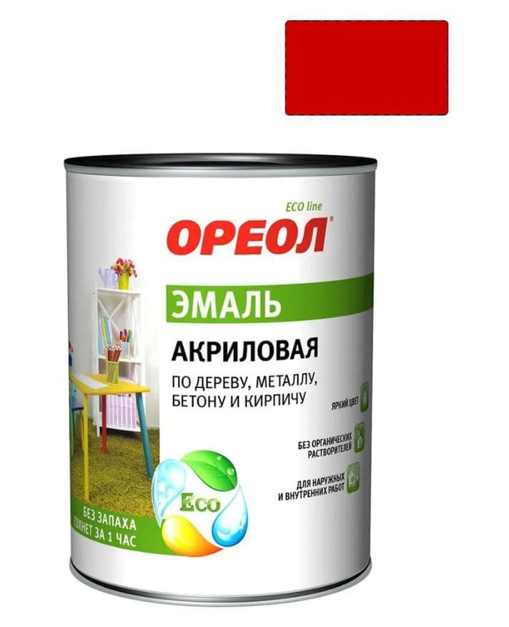 Эмаль универсальная акриловая Ореол глянцевая красная 1,9 кг.