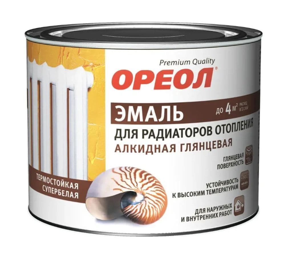 Эмаль для радиаторов алкидная для наружных и внутренних работ Ореол глянцевая 0,5 кг. 2