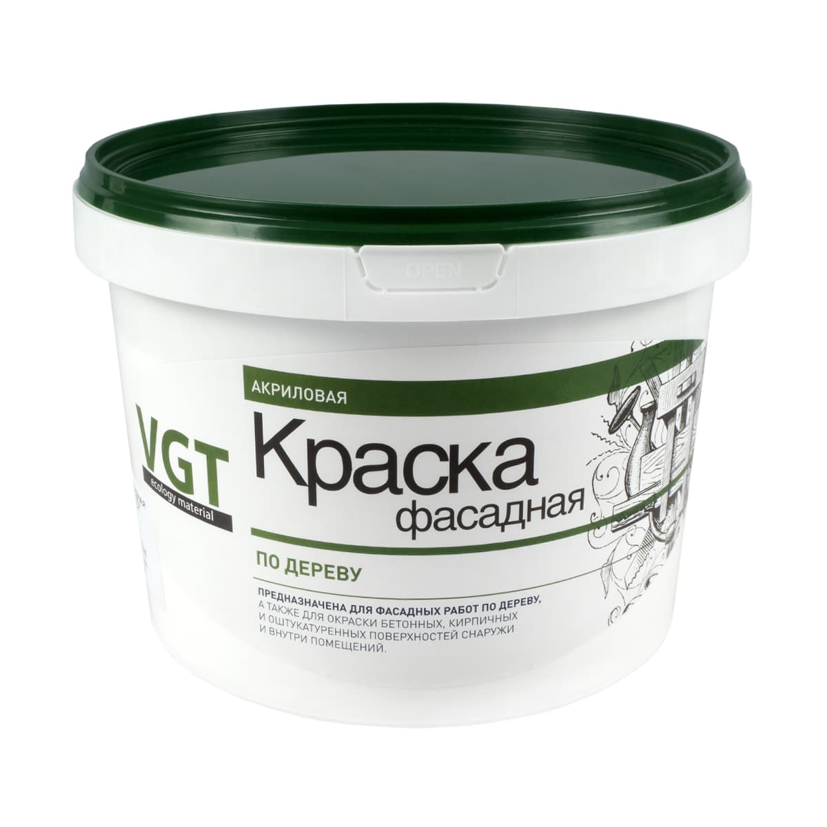 Краска для наружных работ по дереву VGT/ВГТ, краска фасадная, белая 3 кг 1