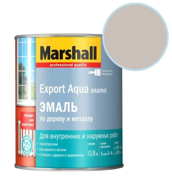 Эмаль для дерева и металла водная Marshall Export Aqua полуматовая светло-серая 0,5 л.