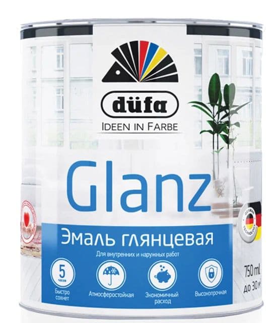 Эмаль для дерева и металла алкидная Dufa Retail Glanz глянцевая белая 750 мл. 1