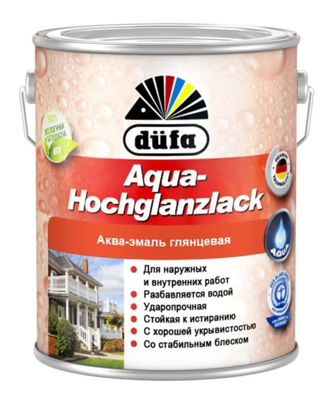 Эмаль для дерева и металла акриловая Dufa Aqua-Hochglanzlack глянцевая белая 2 кг