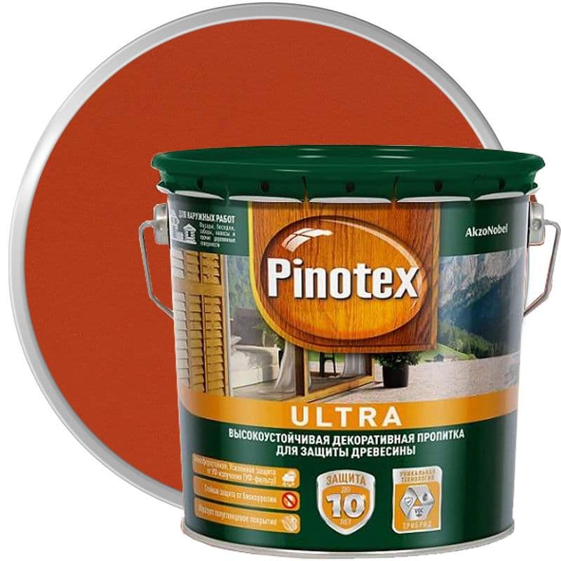 Пропитка декоративная для защиты древесины Pinotex Ultra AWB полуглянцевая рябина 2,7 л. 1
