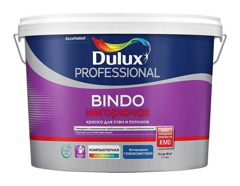 Краска для стен и потолков Dulux Professional Bindo негорючая глубокоматовая BW 9 л.