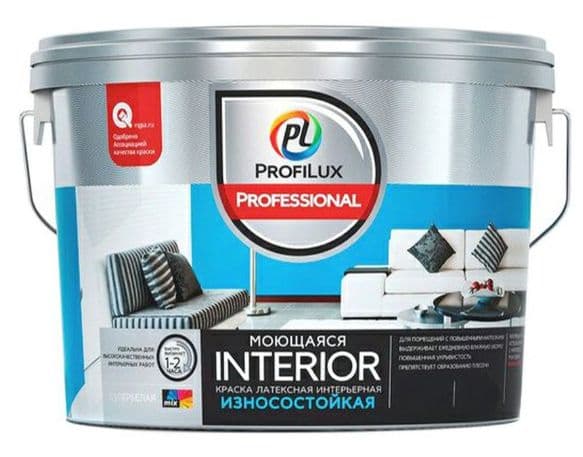 Краска для стен и потолков для влажных помещений латексная Profilux Professional Interior моющаяся матовая 2,5 кг.