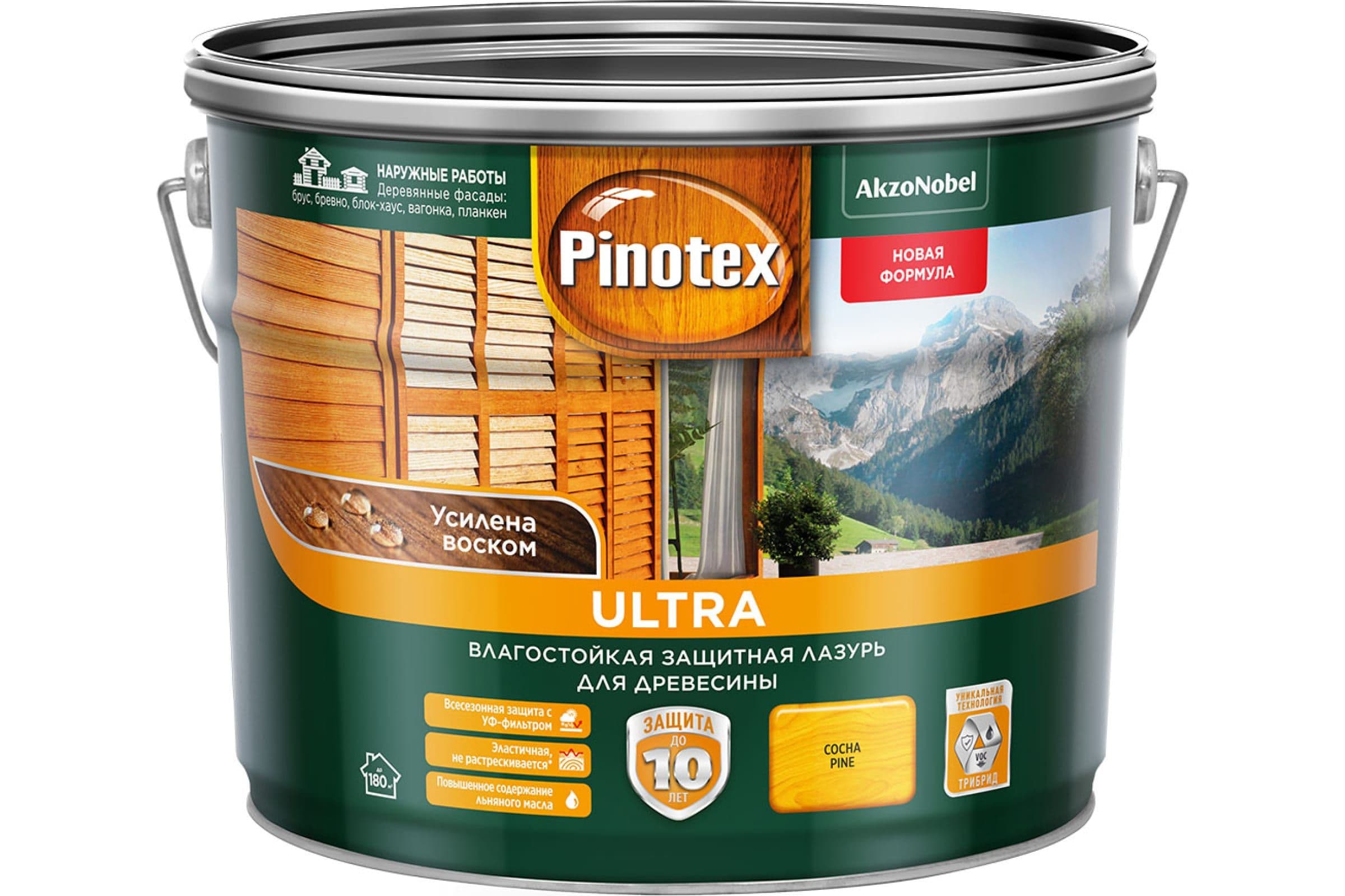 Пропитка декоративная для защиты древесины Pinotex Ultra AWB полуглянцевая сосна 9 л. 2
