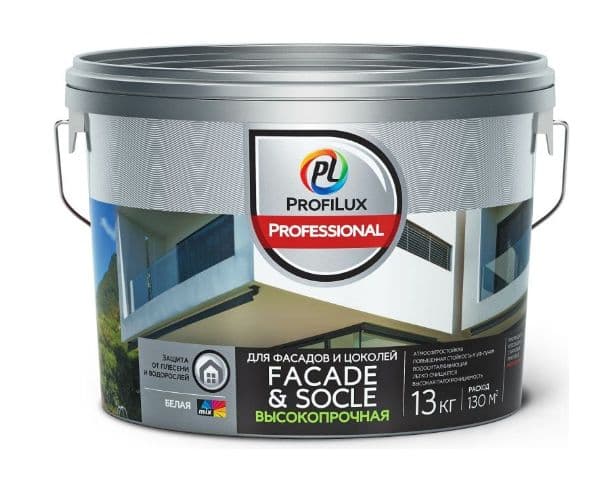 Краска фасадная акриловая Profilux Professional Faсade & Socle глубокоматовая 13 кг.