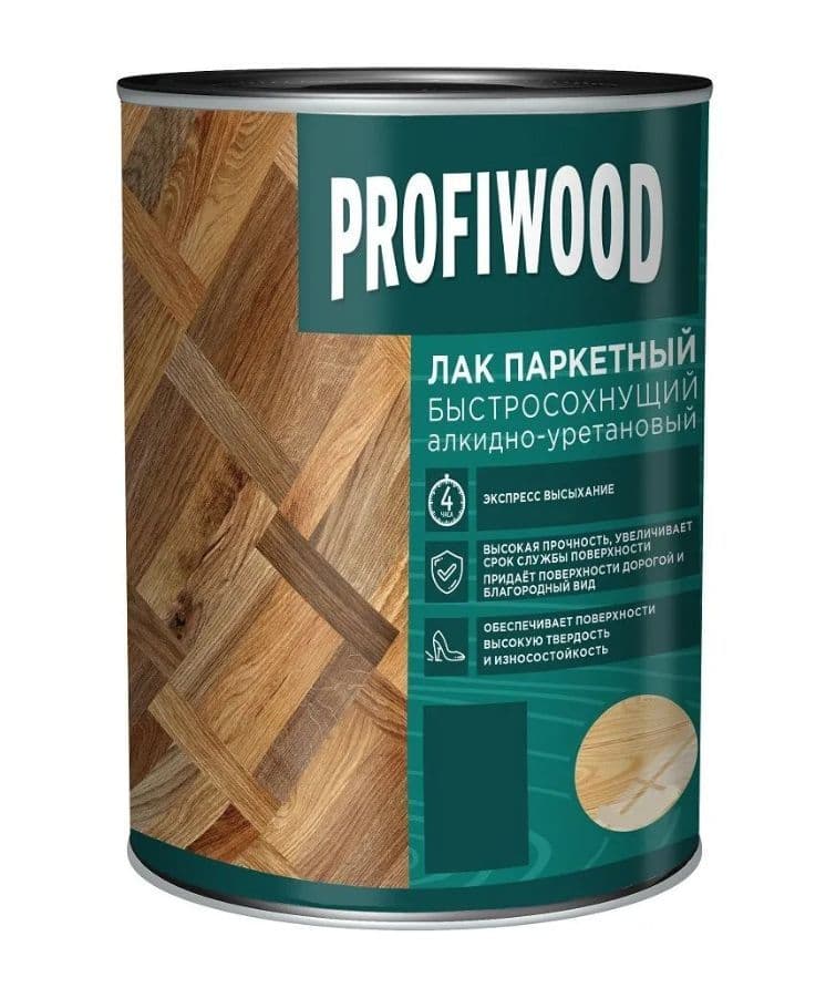 Лак паркетный быстросохнущий алкидно-уретановый Profiwood глянцевый 0,8 л