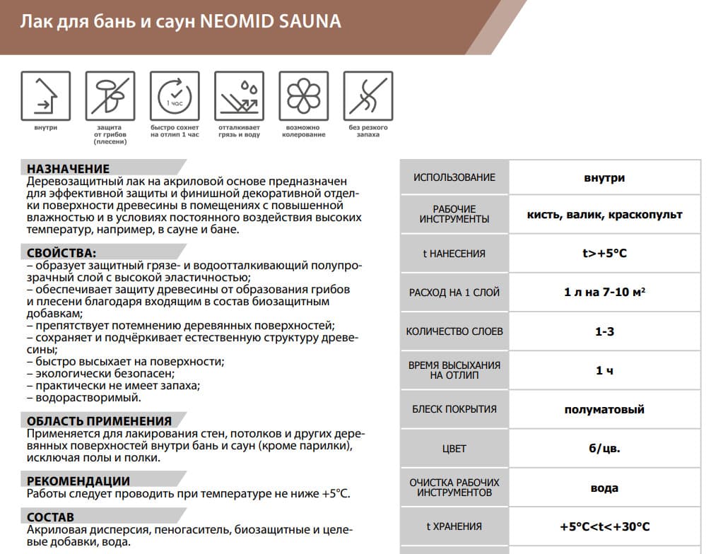 Неомид sauna лак акриловый для бань и саун Neomid 2,5 л. 3