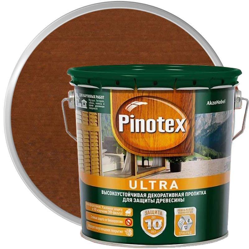 Пропитка декоративная для защиты древесины Pinotex Ultra AWB полуглянцевая тик 2,7 л.