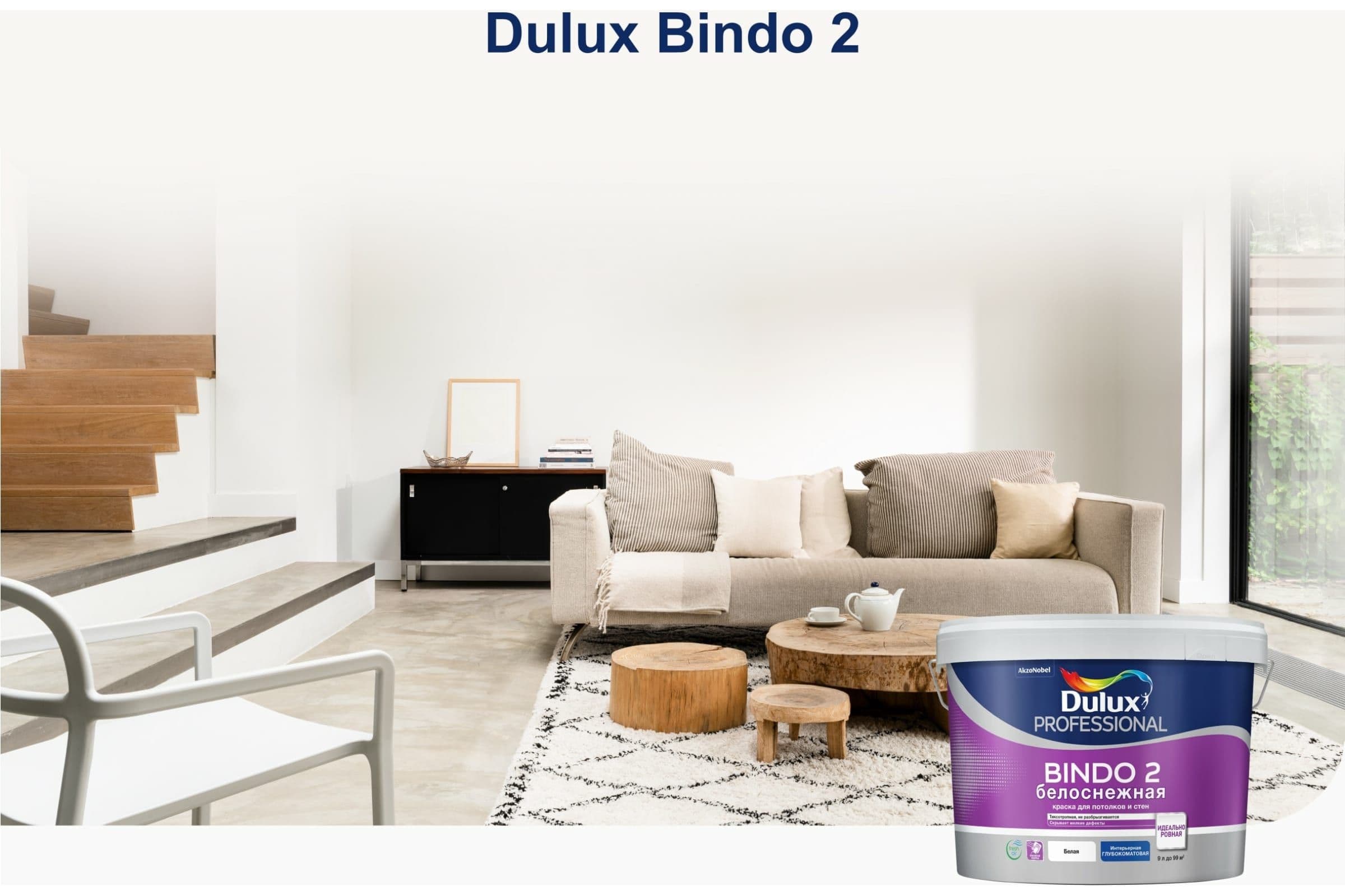 Краска для стен и потолков Luxium Professional Bindo 2 глубокоматовая белоснежная 9 л. 3