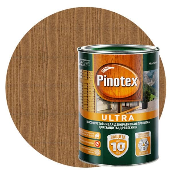 Пропитка декоративная для защиты древесины Pinotex Ultra AWB полуглянцевая тиковое дерево 1 л 1