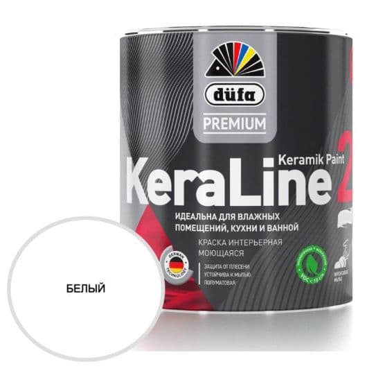 Краска для влажных помещений Dufa Premium KeraLine Keramik Paint 20 полуматовая белая база 1 0,9 л. 1