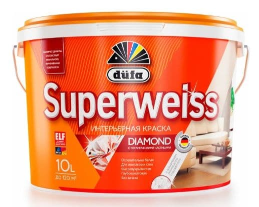 Краска для стен и потолков водно-дисперсионная Dufa Superweiss RD4 глубокоматовая белая 10 л. 1