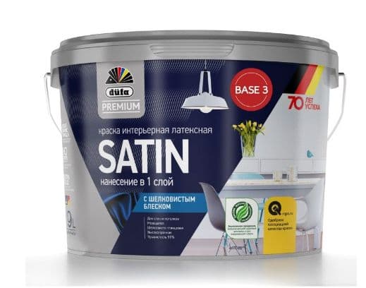 Краска для стен и потолков латексная Dufa Premium Satin Интерьерная полуматовая база 3 9 л.