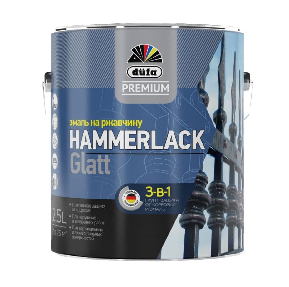 Эмаль на ржавчину Dufa Premium Hammerlack 3-в-1 гладкая база 3 2,5 л