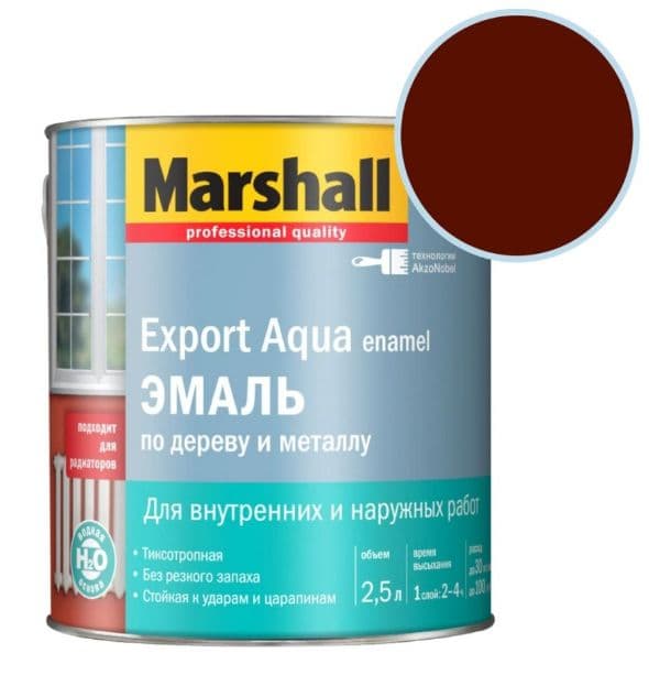 Эмаль для дерева и металла водная Marshall Export Aqua полуматовая темно-коричневая 0,8 л.