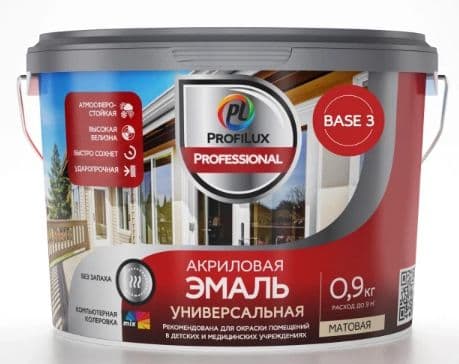 Эмаль универсальная акриловая Profilux Professional матовая база 3 прозрачная 0,9 кг. 2