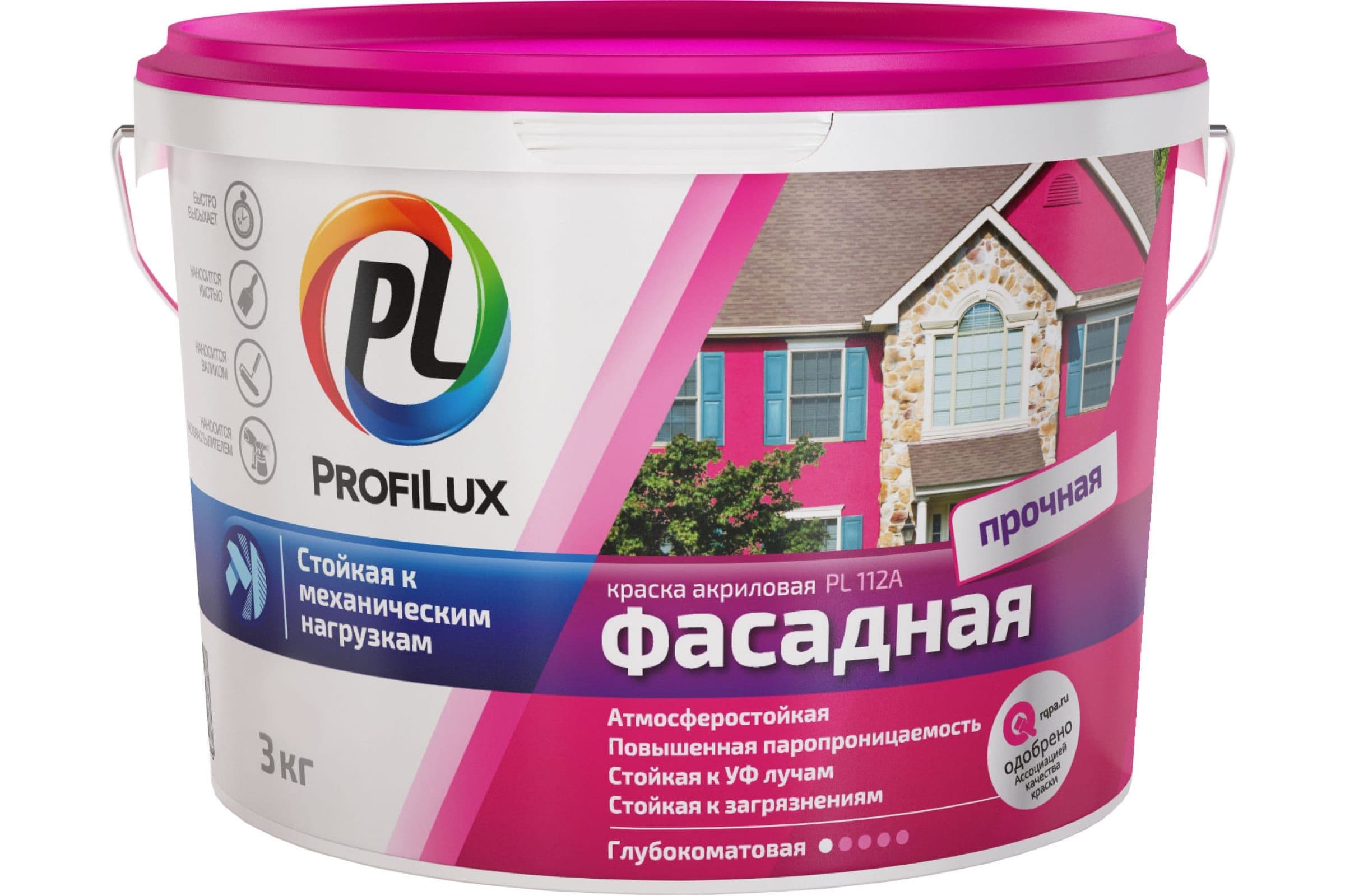 Краска фасадная влагостойкая акриловая Profilux ВД краска PL-112А глубокоматовая белая 3 кг.
