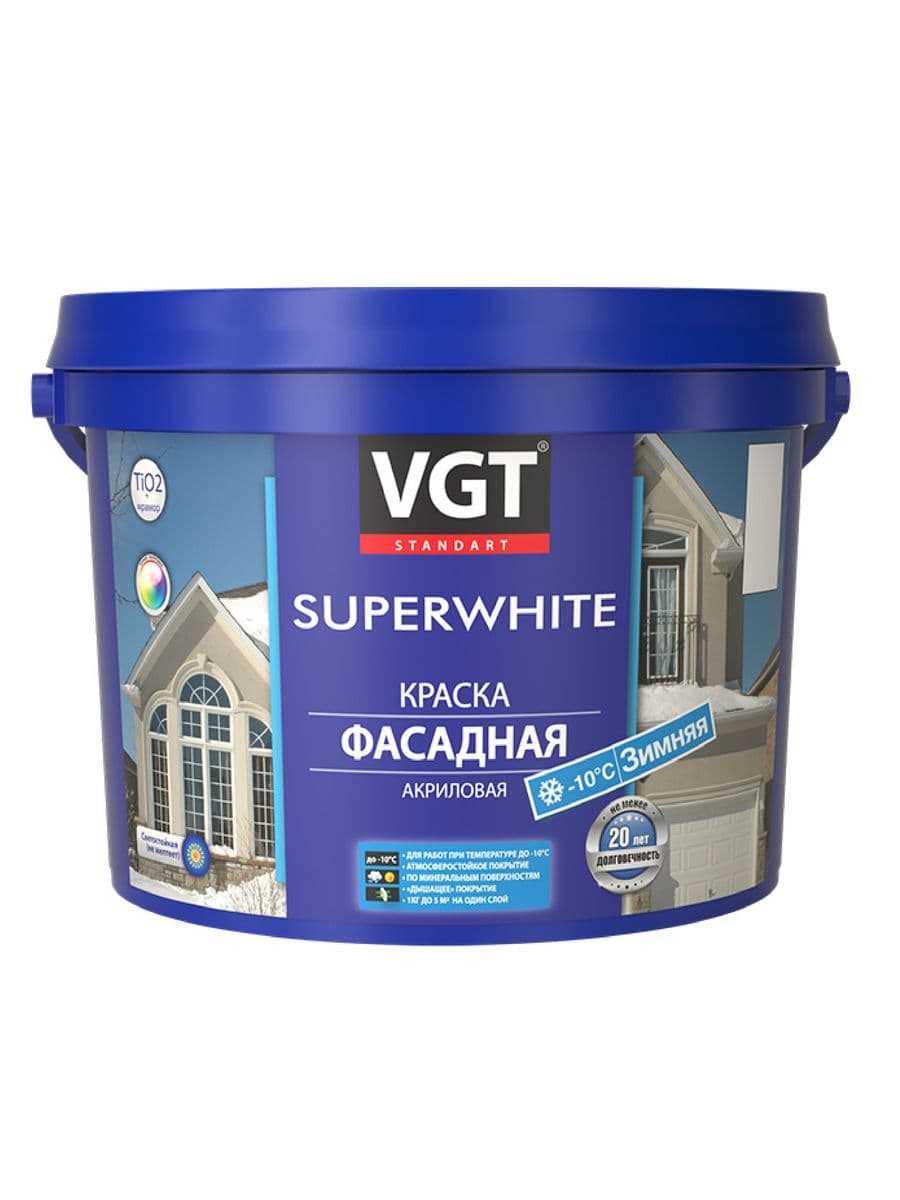 Краска акриловая VGT/ВГТ фасадная зимняя супербелая 15 кг 1