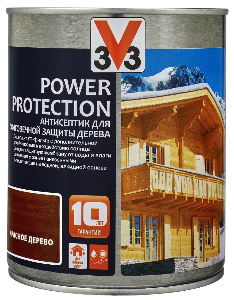 Антисептик V33 для дерева POWER PROTECTION полуглянцевый Красное дерево 0,9л. 1