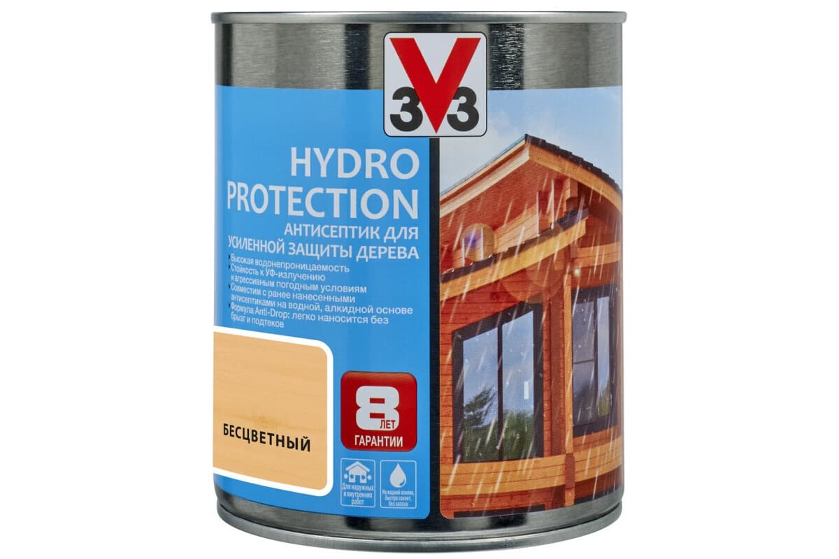 Антисептик V33 для дерева HYDRO PROTECTION полуглянцевый Бесцветный 0,9л.