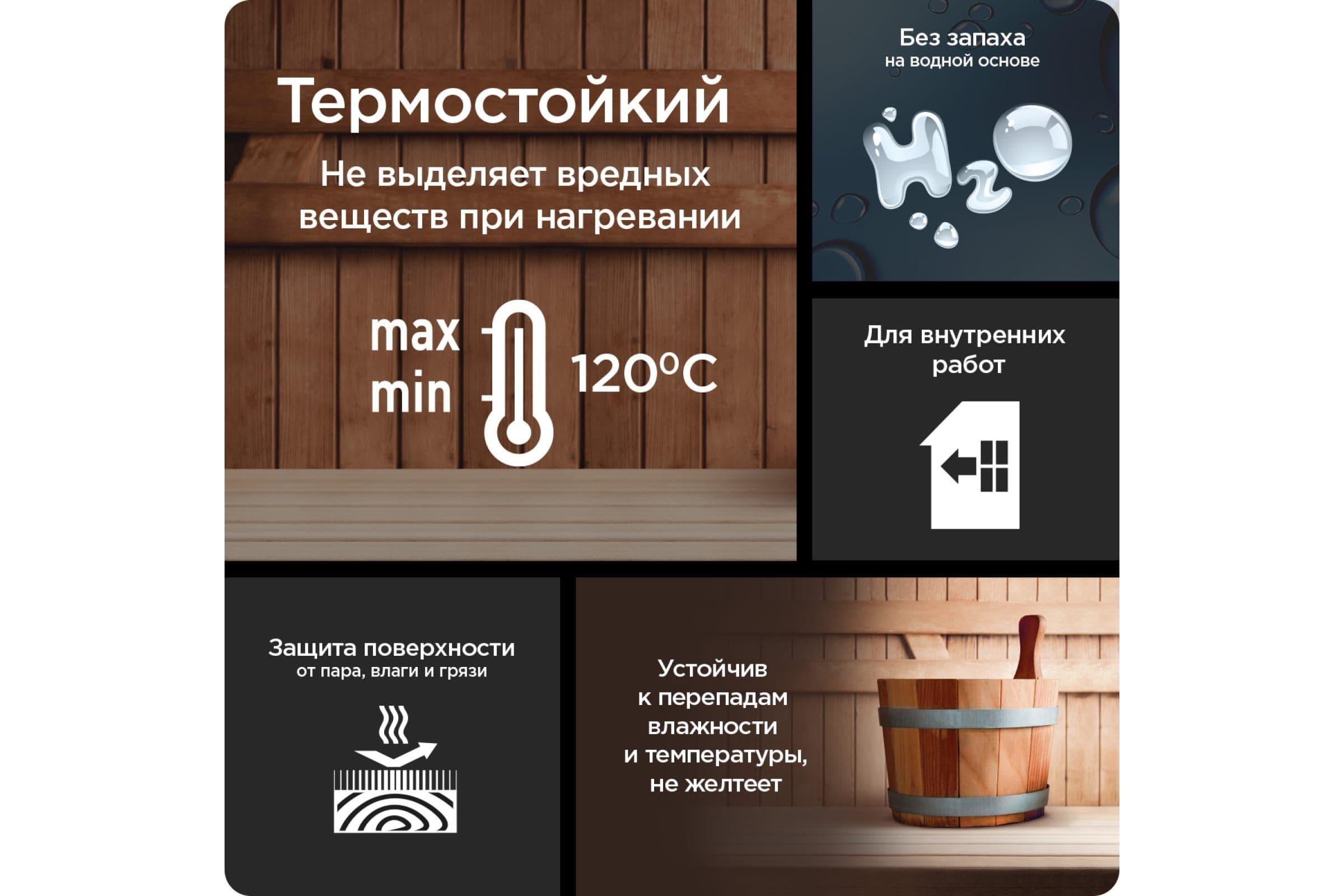 Лак для бань и саун на водной основе Pinotex Lacker Sauna 20 полуматовый 1 л. 5