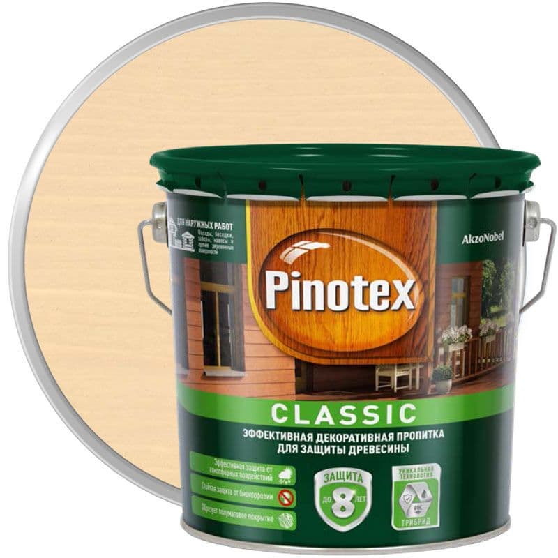 Пропитка декоративная для защиты древесины Pinotex Classic AWB светлый дуб 2,7 л. 1