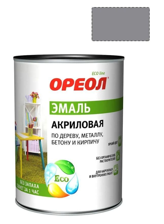Эмаль универсальная акриловая Ореол глянцевая серая 1,9 кг.
