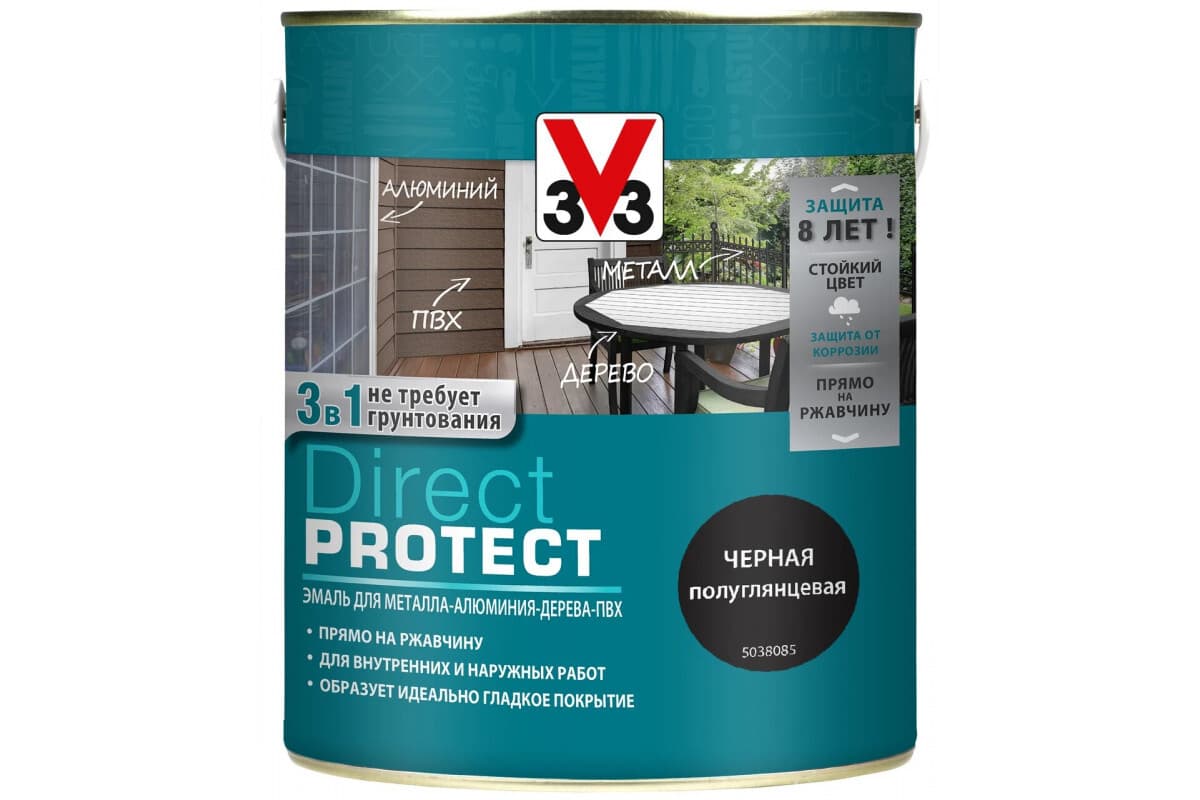 Эмаль Direct Protect V33 черная, 2.5л 1