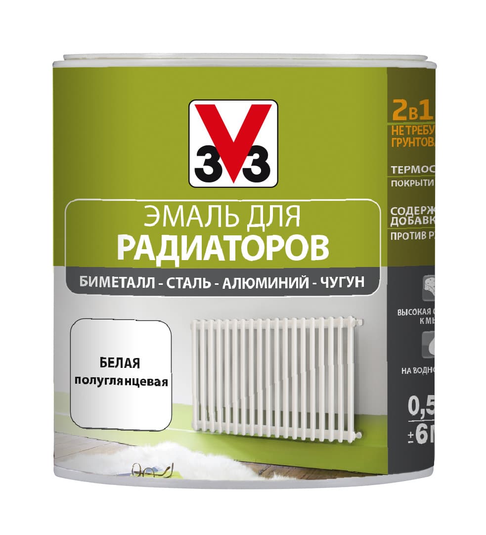 Эмаль акриловая для радиаторов Реновация V33, белая, 0.5л
