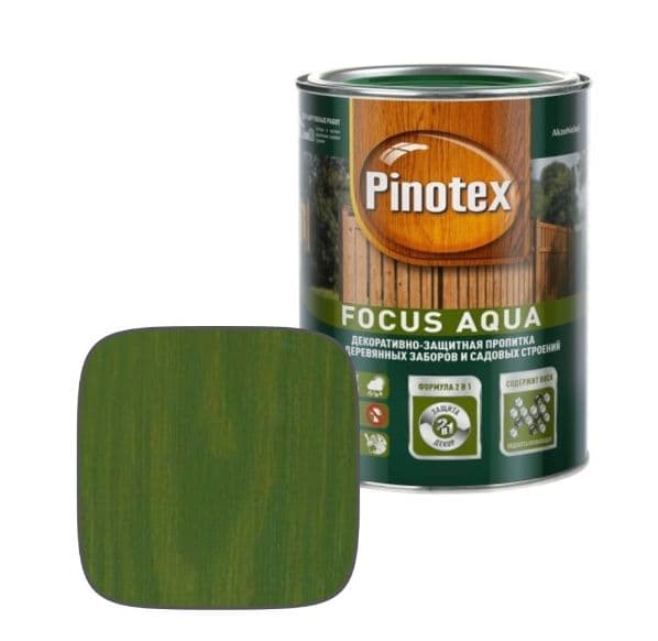 Пропитка декоративная для защиты древесины Pinotex Focus Aqua зеленый лес 0,75 л.