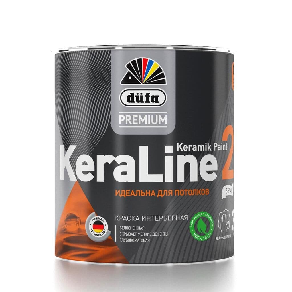 Краска для потолков Dufa Premium KeraLine Keramik Paint 2 глубокоматовая белая база 1 0,9 л. 1