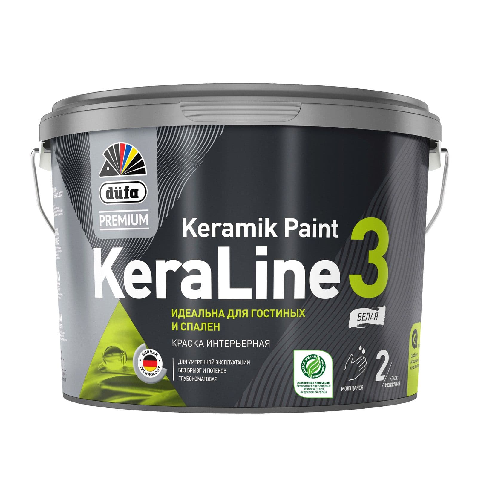 Краска для стен и потолков Dufa Premium KeraLine Keramik Paint 3 глубокоматовая белая база 1 9 л. 1