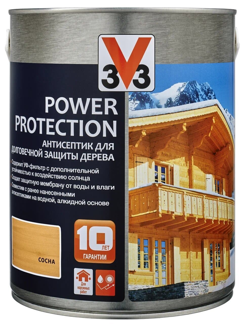 Антисептик V33 для дерева POWER PROTECTION полуглянцевый Сосна 2,5л. 1