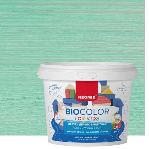 NEOMID Лазурь деревозащитная на водной основе Bio Color For Kids/ Био Колор для детских, бирюзовый (0,75 л) 1