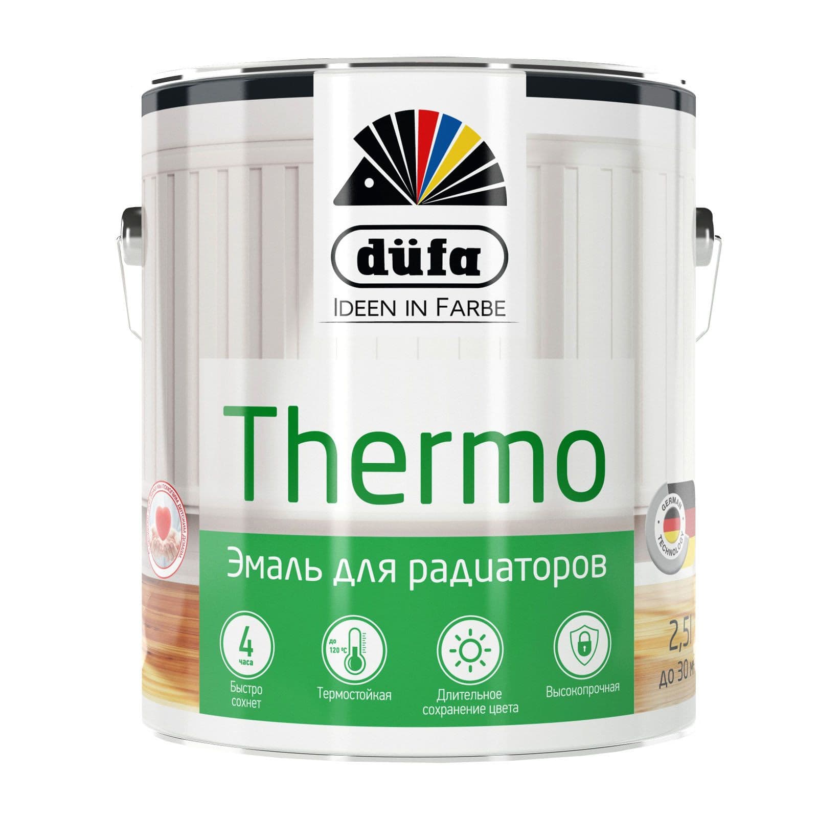 Эмаль для радиаторов Dufa Retail Thermo глянцевая белая 2,5 л. 1