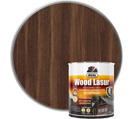 Пропитка-антисептик лессирующая для защиты древесины Dufa Wood Lazur орех 0,9 л 1