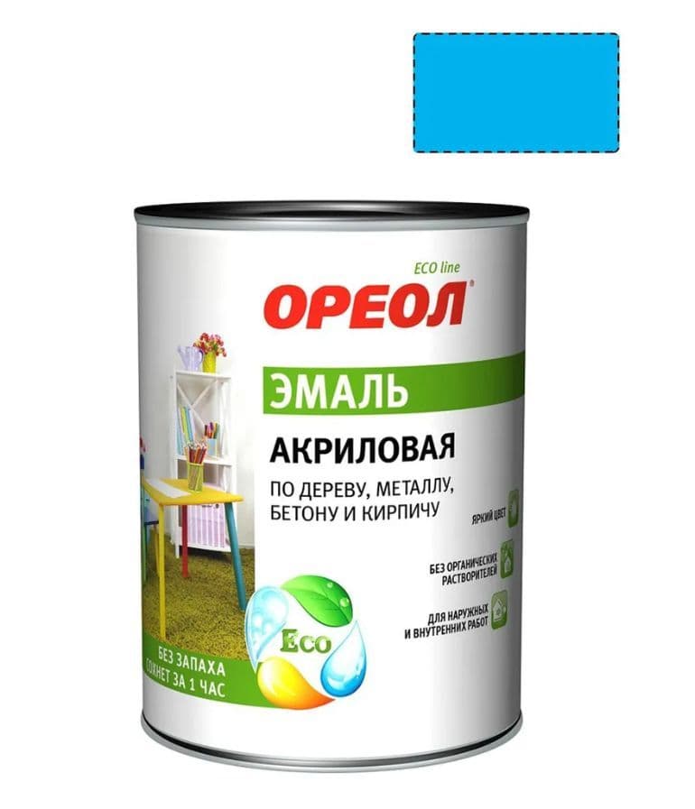 Эмаль универсальная акриловая Ореол глянцевая голубая 0,9 кг.