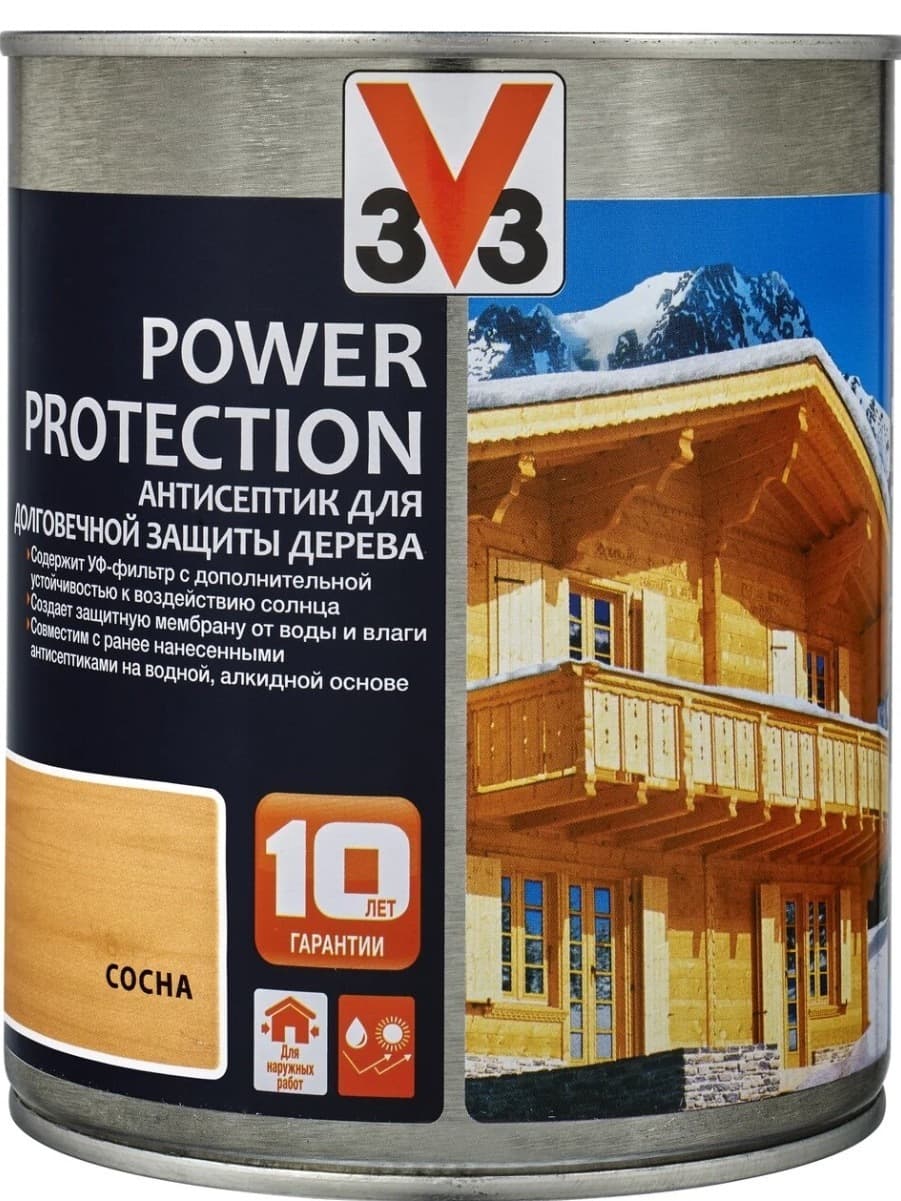 Антисептик V33 для дерева POWER PROTECTION Сосна 0,9л. 1