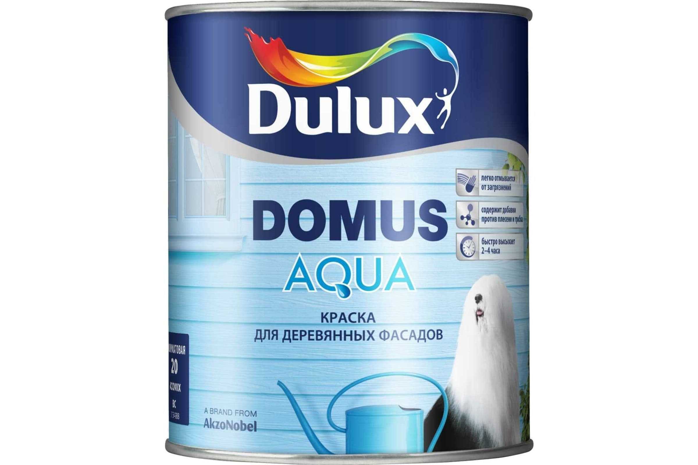 Краска для деревянных фасадов водно-дисперсионная Dulux Domus Aqua полуматовая база BW 1 л.