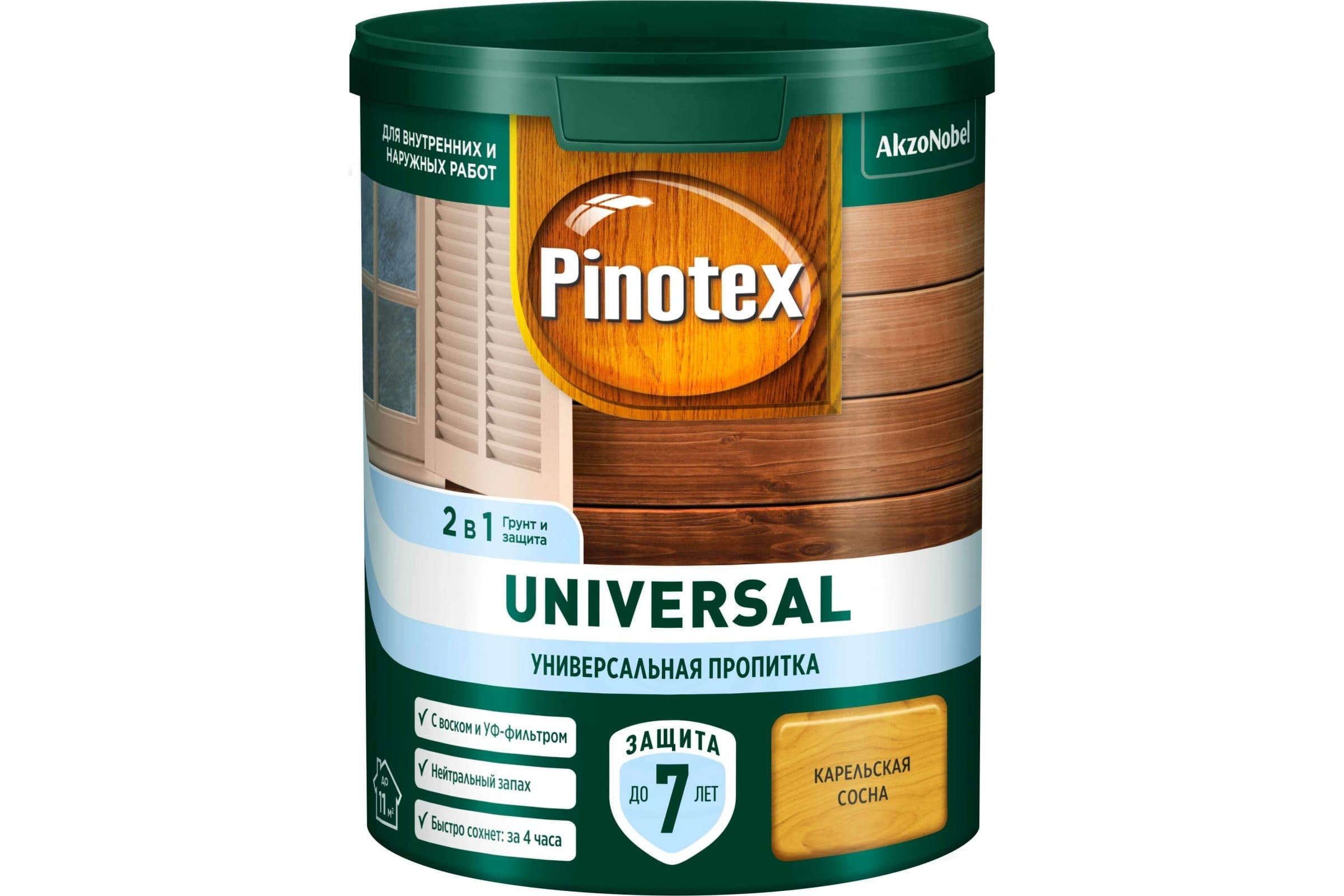 Пропитка защитная для дерева Pinotex Universal 2 в 1 карельская сосна 0,9 л 4