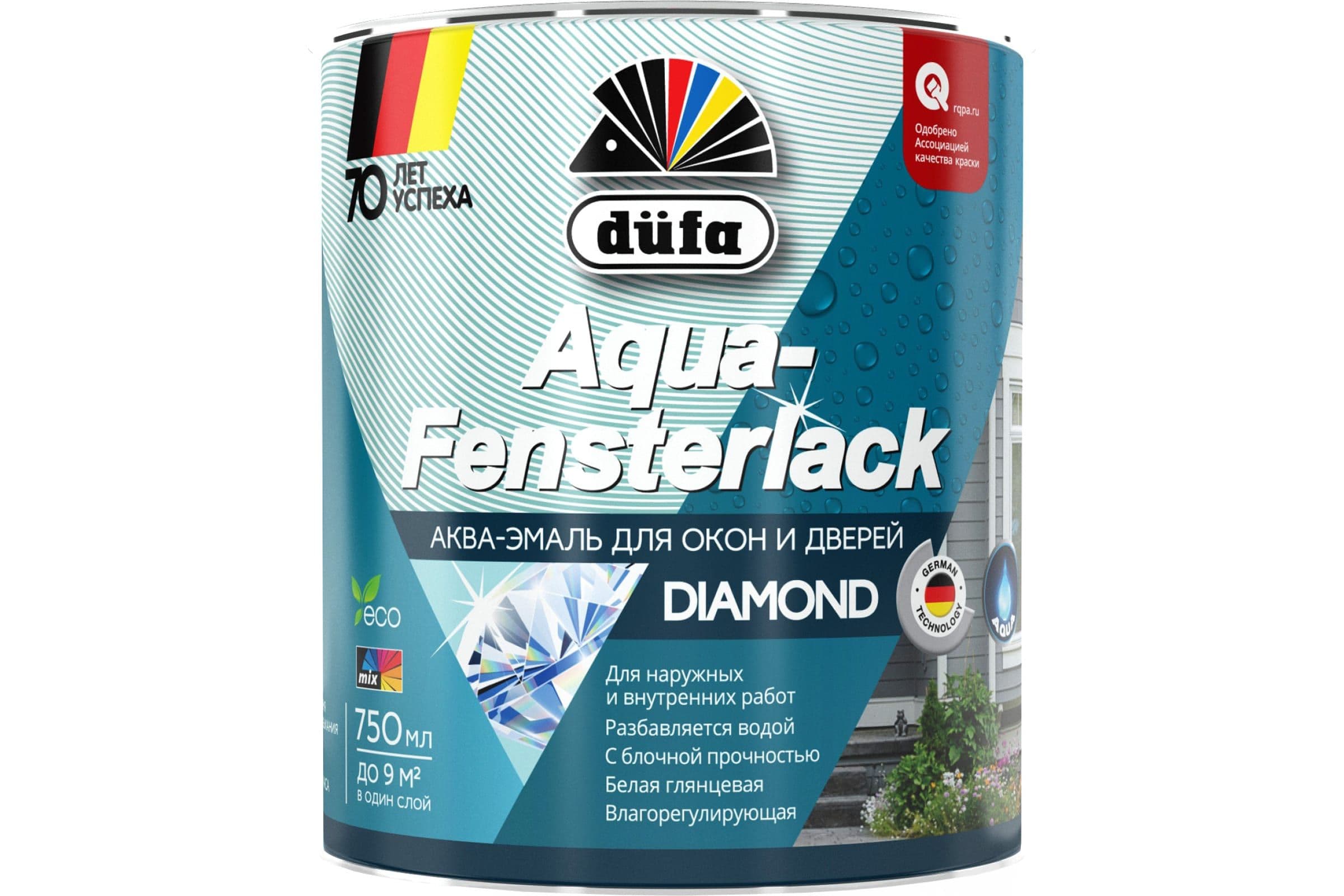 Эмаль для окон и дверей влагорегулирующая Dufa Aqua-Fensterlack глянцевая белая 0,75 л. 1