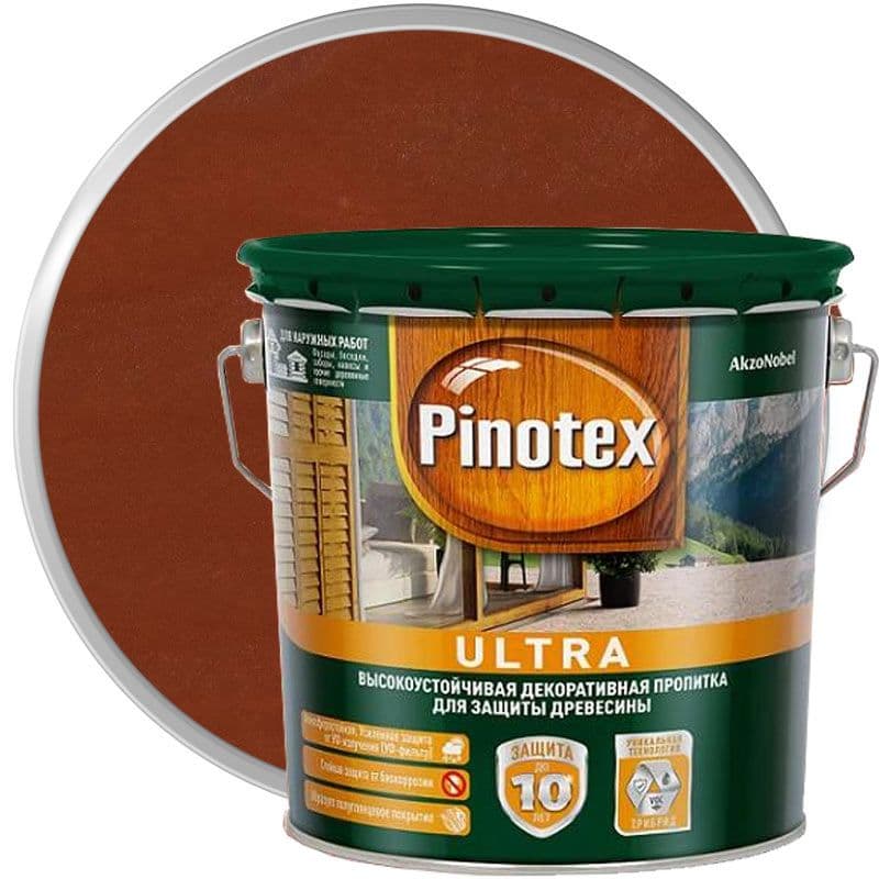 Пропитка декоративная для защиты древесины Pinotex Ultra AWB полуглянцевая красное дерево 3 л 1