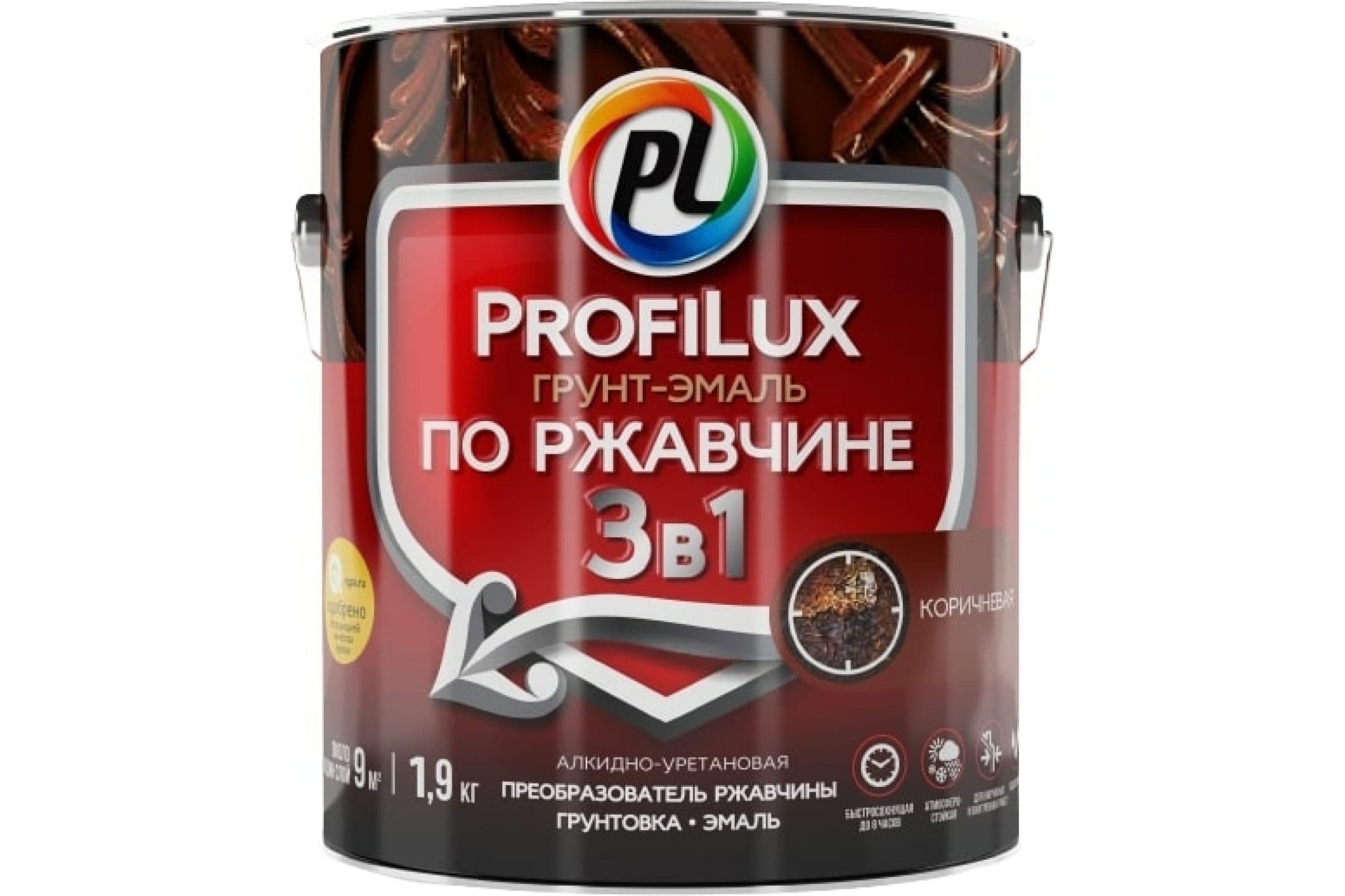 Грунт-эмаль на ржавчину 3 в 1 Profilux полуматовая коричневая 1,9 кг. 2