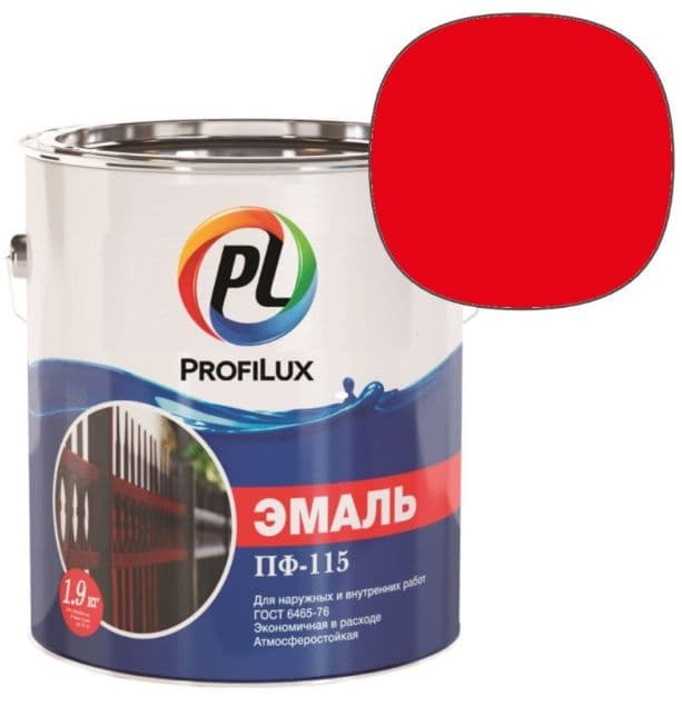 Эмаль ПФ-115 универсальная алкидная Profilux глянцевая красная 1,9 кг.