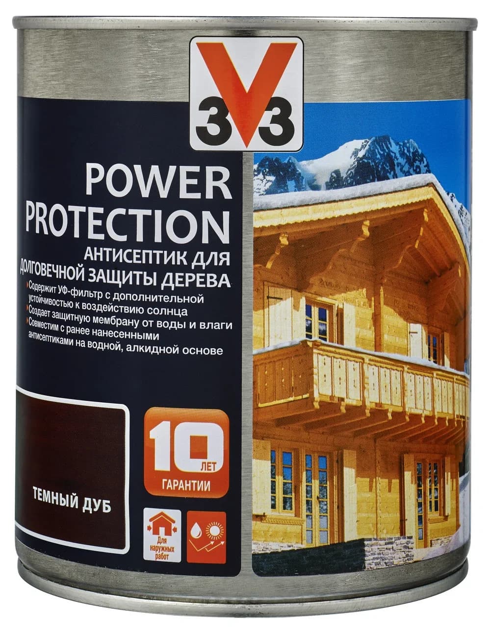 Антисептик V33 для дерева POWER PROTECTION полуглянцевый Темный дуб 0,9л. 1