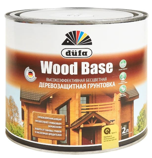 Грунт для защиты древесины Dufa Wood Base с биоцидом бесцветная 2 л 1