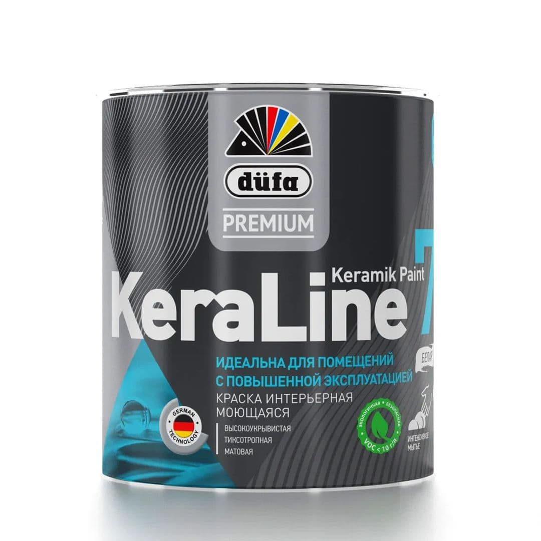Краска для стен и потолков моющаяся Dufa Premium KeraLine Keramik Paint 7 матовая белая база 1 0,9 л. 1